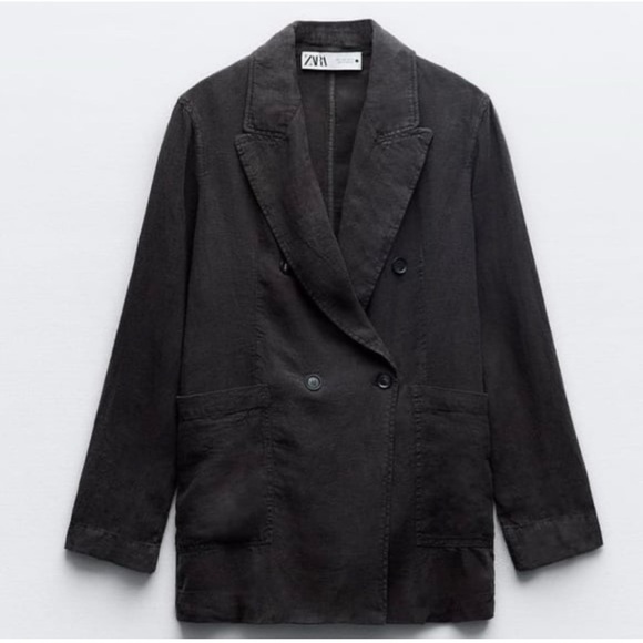 ZARA Relaxed Linen Cotton Blazer Oversized Casual Limited Edition Black Sz. S - Picture 7 of 8